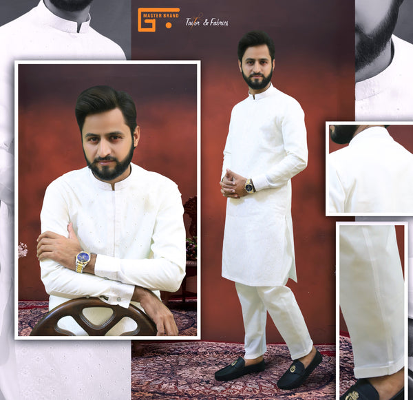 Cotton Chicken Embroidery G Dot Fabric Unstitched